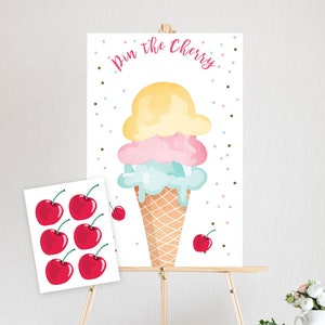 Bearbeitbarer Pin die Kirsche auf dem Eis Spiel Eis Geburtstag Spiel Sommer Kegel Dekor Sofortiger Download Druckbare Digital Corjl 0243