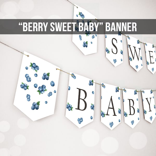 Berry Sweet Baby Banner Blueberry Blueberries Baby Shower Banner Berry Baby Boy Decor Berry Sweet Download PRINTABLE DIGITAL DIY 0399