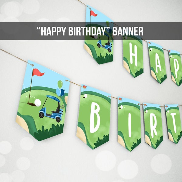 Golf Happy Birthday Banner Hole in One Banner Birthday Boy Blue Golfing Decorations Par-tee Instant download PRINTABLE DIGITAL DIY 0405