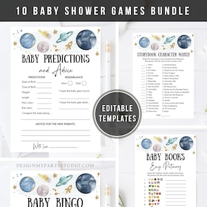 Editable Space Planets Baby Shower Games Bundle Outer Space Houston We Have a Boy Rocket Couples Activity Printable Corjl Template 0357