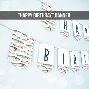 Happy Birthday Banner Fishing Birthday Banner Boy Birthday Decorations Ofishally The Big One Instant download PRINTABLE DIGITAL DIY 0454