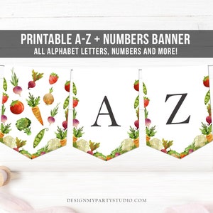 Farmers Market A-Z Banner Alphabet Numbers Banner Baby Shower Birthday Party Fruit Vegetable Farm Market Barn Decor Download Printable 0144