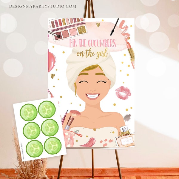 Pin the Cucumbers on The Girl Spa Party Game Spa Birthday Game Glitters and Glamour Makeup Activity Instant Download Printable Digital 0420