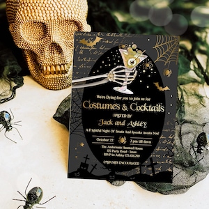 Editable Costumes And Cocktails Halloween Party Invitation Adult Halloween Party Boos or Brews Vintage Gothic Party Download Corjl 0472 0009