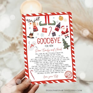 Carta de despedida de elfo editable, carta de despedida de Navidad de tu elfo, carta de elfo navideño, poema de Papá Noel, plantilla imprimible 0496