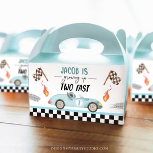 Editable Growing Up Two Fast Gable Box Favor Blue Race Car Birthday Favor Box Label Boy Racing Two 2nd 2 Download Printable Corjl 0424