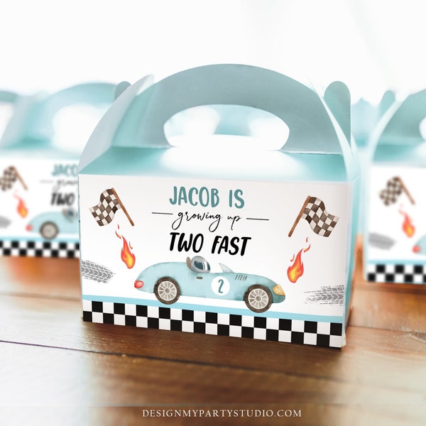 Editable Growing Up Two Fast Gable Box Favor Blue Race Car Birthday Favor Box Label Boy Racing Two 2nd 2 Download Printable Corjl 0424