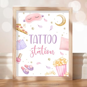 Tattoo Station Sign Sleepover Birthday Sign Slumber Party Decor Teen Birthday Pajama Party Pizza Pancake Girl Game Download Printable 0447