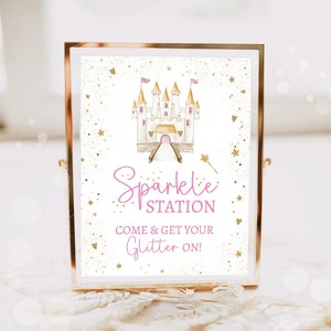 Cartello stazione principessa scintillante Cartello festa compleanno castello principessa Decorazione principessa oro rosa Vestirsi Download immediato Stampabile 0477