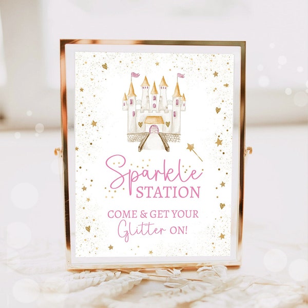 Princess Sparkle Station Sign Princess Castle Birthday Party Sign Pink Gold Princess Decoration Dress-Up Instant Download PRINTABLE 0477