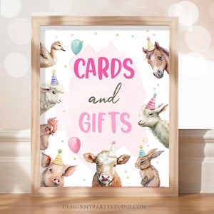 Cards And Gifts Sign Table Decor Farm Birthday Sign Gift Table Farm Animals Party Pink Farm Girl Party Animals Barnyard Sign Printable 0448