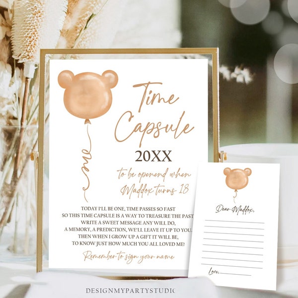 Editable Teddy Bear Time Capsule Beary First Birthday Party Game Teddy Bears Picnic Modern Beary Cute Download Corjl Template Printable 0439