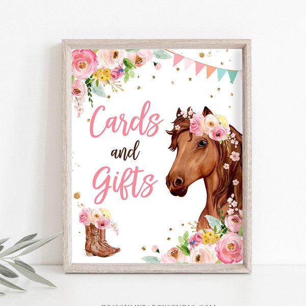 Cards and Gifts Sign Gifts Table Decor Pink Horse Birthday Cowgirl Table Sign Horse Party Decorations Pony Party Download PRINTABLE 0408