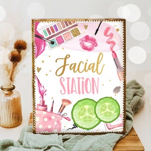 Spa Party Sign Spa Birthday Sign Makeup Party Sign Girl Facial Station Sign Glamour Party Decor Pink Table Decor Download Printable 0420