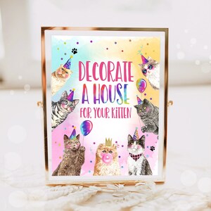 Dekorieren Sie ein Haus Zeichen Kätzchen Geburtstag Zeichen Tisch Dekor Katze Geburtstagsparty rosa Mädchen Zeichen Kätzchen Haus Pawty Dekor Download 0460