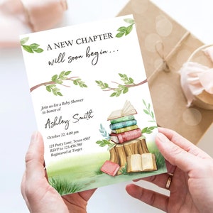 Editable Storybook Baby Shower Invitation Gender Neutral New Chapter Book Themed Baby Shower Digital Download Evite Template Printable 0427