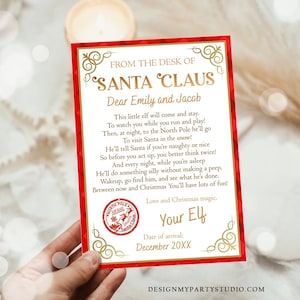 Carta de chegada de elfo editável pela primeira vez Carta de retorno Elfo de Natal Estou de volta Elfo Bem-vindo Elfo de Natal Papai Noel Modelo para impressão 0497