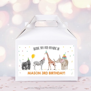 Editable Party Animals Gable Box Safari Animals Birthday Gift Box Labels Party Animals Boy Wild One Download Printable Digital Corjl 0142