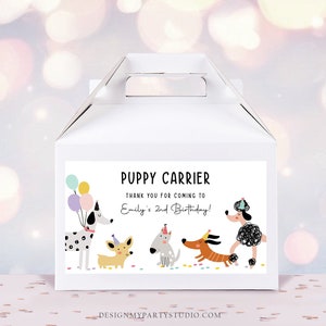 Editable Puppy Carrier Box Favor Label Puppy Birthday Favor Box Label Boy Girl Adopt a Puppy Pet Pawty Digital Download Printable Corjl 0429 image 2