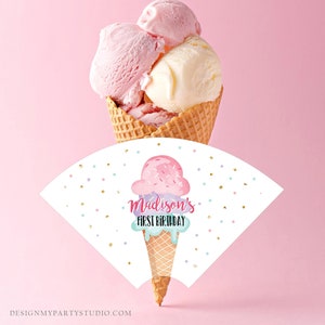 Editable Ice Cream Cone Wrapper Ice Cream Label Ice Cream Birthday Girl Pink Ice Cream Social Cone Wrapper Ice Cream Bar Template Corjl 0243