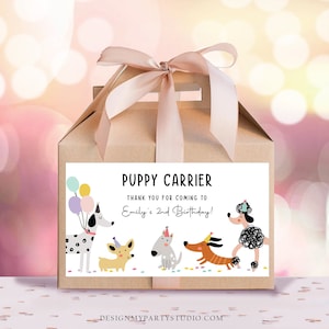 Editable Puppy Carrier Box Favor Label Puppy Birthday Favor Box Label Boy Girl Adopt a Puppy Pet Pawty Digital Download Printable Corjl 0429 image 1