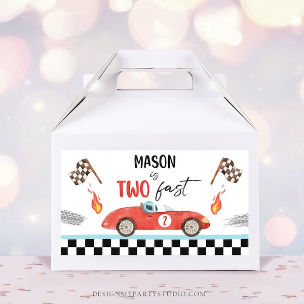 Editable Two Fast Gable Box Favor Label Race Car Birthday Favor Box Label Boy Racing Growing Two Fast Digital Download Printable Corjl 0424