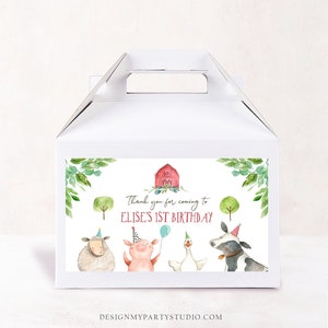 Farm Animals Gable Gift Box Label Boy Farm Birthday Treat Box Label Barnyard Party Farm Boy Birthday Digital Download Printable Corjl 0155