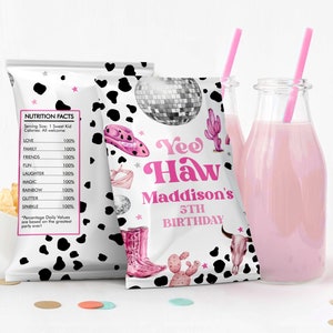 Bearbeitbare Space Cowgirl Chip Bag Disco Cowgirl Birthday Party Decor Girl Yee Haw Nashville Rodeo Snack Favors Digital Corjl Template 0455