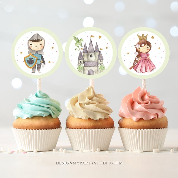Princess and Knight Cupcake Toppers Favor Tags Birthday Party Decoration Castle Royal Birthday Boy Girl download Digital PRINTABLE 0171