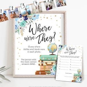 Editable Where Were They? Bridal Shower Game Wedding Shower Activity Floral Travel Adventure Bride and Groom Template PRINTABLE Corjl 0030