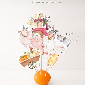 Kürbis Bauernhof Mittelstücke Bauernhof Tiere Geburtstagsparty Kuchendekoration Tischdekoration Barnyard Party Herbst Traktor Mädchen Digital Printable 0155