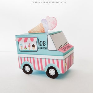 Printable Ice Cream Birthday Ice Cream Party Favor Box Ice Cream Centerpieces Table Decor Decorations Truck Pink Girl DIY Digital 0243