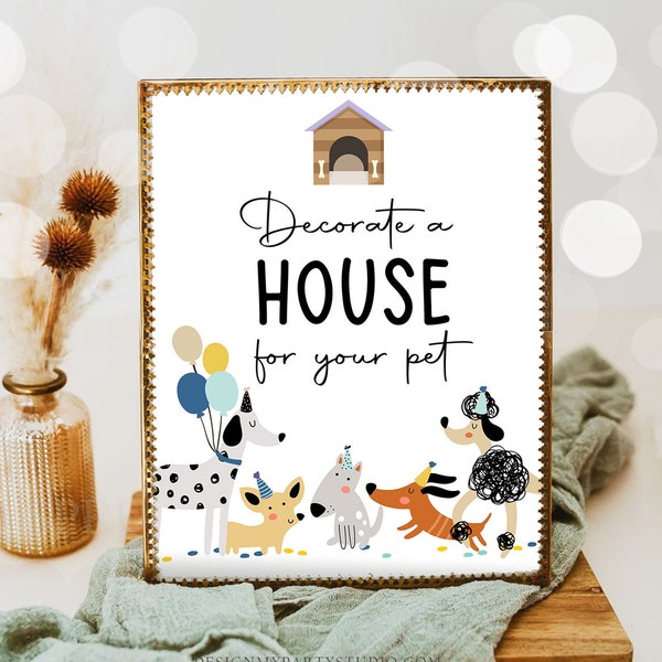 Decorate a Pet House Sign Puppy Birthday Sign Table Decor Dog Birthday Party Blue Boy Sign Puppy House Pawty Decor Download RINTABLE 0429