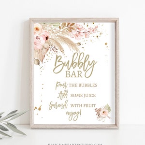 Bubbly Bar Sign Pampas Grass Bridal Shower Sign Champagne Bar Boho Bohemian Tropical Desert Bar Sign Bubbly 8x10 Download Printable 0395