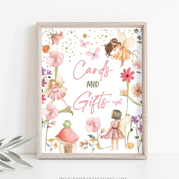 Cards and Gifts Sign Fairy Birthday Sign Gifts Table Decor Magical Fairy Garden Tea Party Decor Girl Table Sign Decorations PRINTABLE 0406