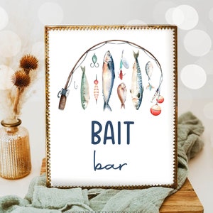 Bait Bar Sign Fishing Birthday Sign O-fish-ally Reeling in The Big One Birthday Boy Fishing Party Decor Food Table Download PRINTABLE 0454