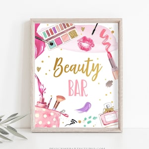 Beauty Bar Sign Spa Party Sign Spa Birthday Sign Makeup Party Sign Girl Facials Glamour Party Decor Table Decor Download Printable 0420