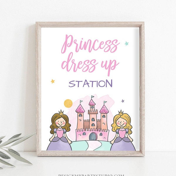 Princess Dress Up Station Sign Princess Birthday Party Sign Pink Princess Decorations Fairytale Printable Instant Download PRINTABLE 0385