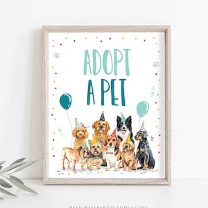 Adopt a Pet Birthday Sign Table Decor Dog Birthday Party Boy Puppy Adoption Sign Vet Pawty Decor Table Sign Instant Download Printable 0384