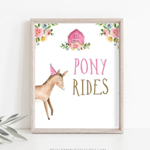 Pony Rides Sign Farm Animals Party Sign Farm Birthday Sign Zoo Barnyard Birthday Farm Decor Girl Pink Horse Rides Sign Party Printable 0155