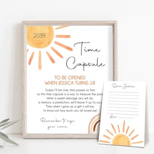 Editable Sun Time Capsule Boho Sun First Birthday Party Sunshine Birthday 1st Trip Around the Sun Guestbook Template Printable Corjl 0431