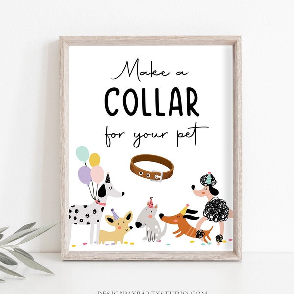 Hacer un letrero de collar, letrero de cumpleaños para cachorros, decoración de mesa, fiesta de cumpleaños para perros, juego de actividades, letrero de niña rosa, letrero de decoración veterinaria, descargar IMPRIMIBLE 0429