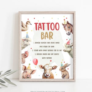 Tattoo Bar Sign Table Decor Farm Birthday Sign Gift Table Farm Animals Party Red Farm Boy Party Animals Barnyard Sign Printable 0448
