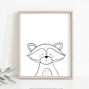 Raccoon Nursery Print Kids Wall Art Poster Art Nursery Safari Kids Room Modern Minimalist Cute Raccoon Digital Download Printable 0039