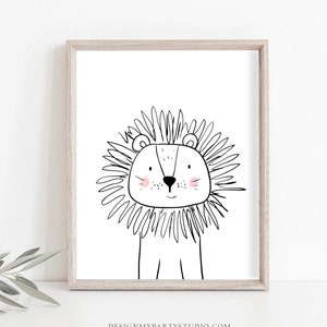Lion Printable Nursery Wall Art Lion Nursery print Lion Print Modern nursery Lion Kids Jungle Zoo Lion Baby Room Black White PRINTABLE 0039