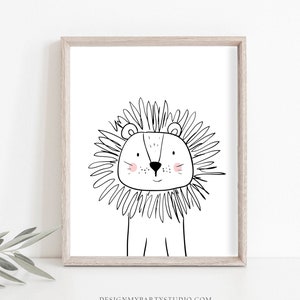 Lion Printable Nursery Wall Art Lion Nursery print Lion Print Modern nursery Lion Kids Jungle Zoo Lion Baby room Black white PRINTABLE 0039