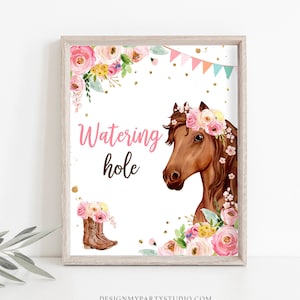 Watering Hole Birthday Sign Drink Table Decor Floral Horse Birthday Cowgirl Table Sign Pony Party Decorations Drinks Download PRINTABLE 0408