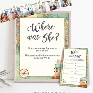Bearbeitbar Wo war sie Brautparty Spiel Hochzeit Dusche Aktivität Reise Abenteuer Wo waren sie Weltkarte Vorlage PRINTABLE Corjl 0044