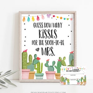 Guess How Many Kisses Cactus Bridal Shower Game Fiesta Wedding Shower Activity Are in The Jar Game Fiesta Mexican Download PRINTABLE 0254