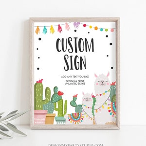 Editable Custom Sign Llama Fiesta Cactus Sign Baby Shower Decor Succulent Table Sign Mexican Download Corjl Template Printable 8x10 0079